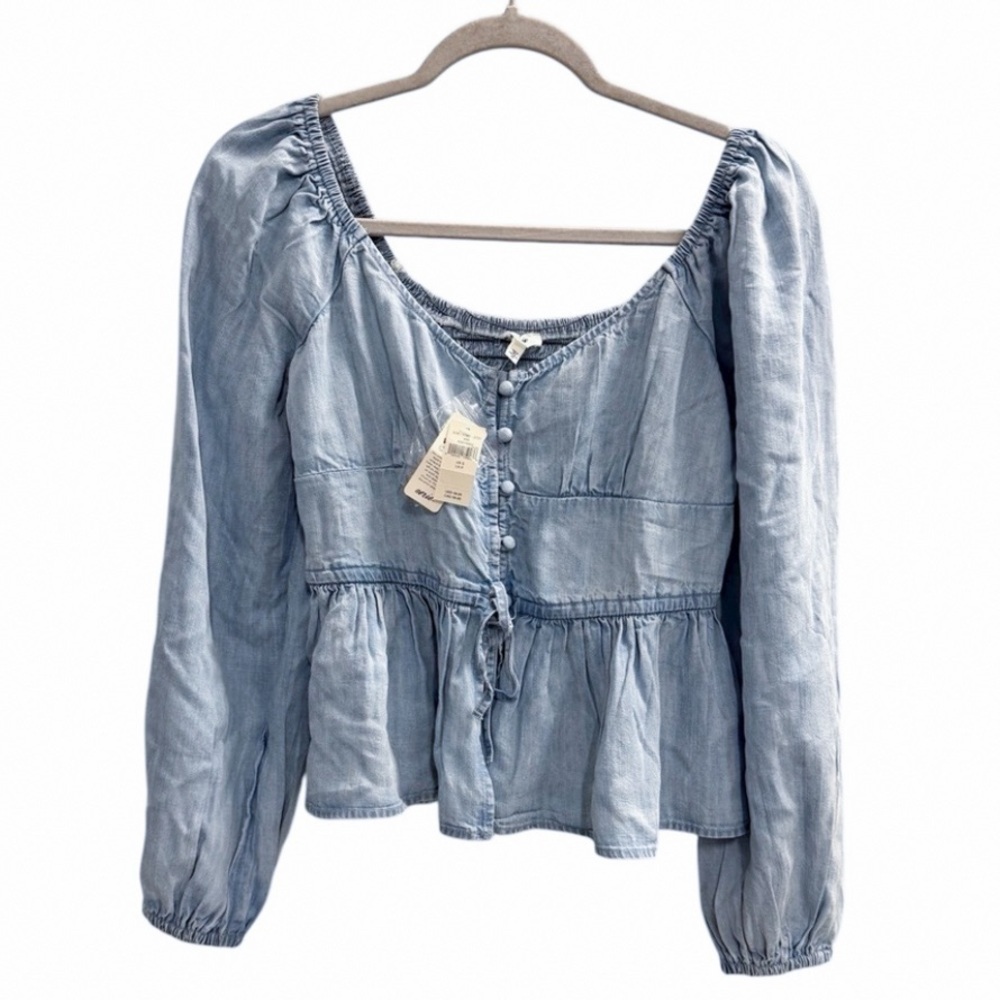 NWT Aerie Light Blue Peasant Blouse Size Small